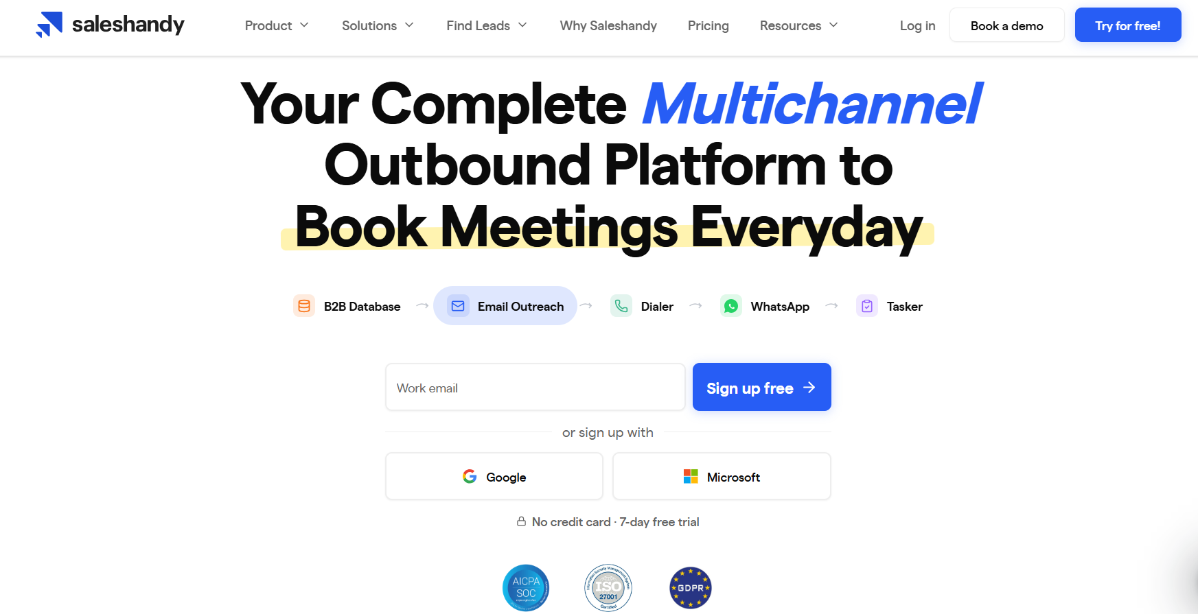 Saleshandy dashboard, an all-in-one cold outreach tool with email sequences and a built-in lead database