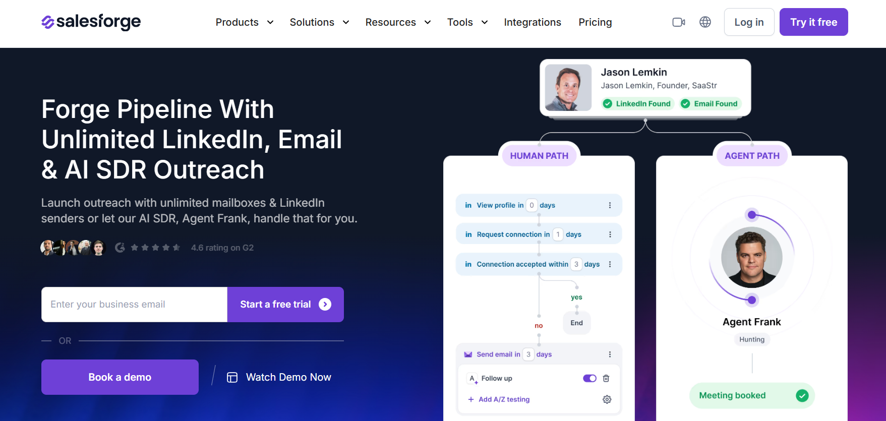 Salesforge cold email outreach platform combining email and LinkedIn steps in a single flow