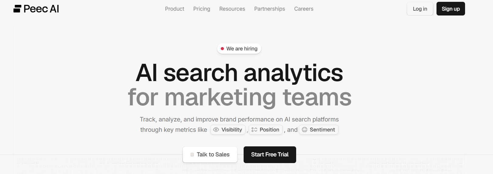 Peec AI, an AEO tool for agencies, showing client-ready AI visibility reporting