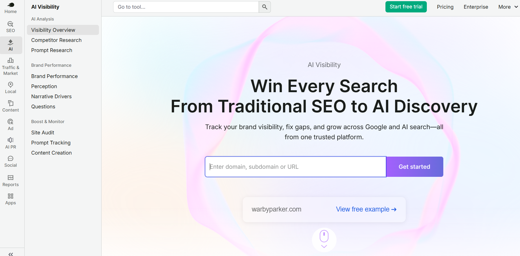 Semrush dashboard showing keyword and backlink data, the most complete Ahrefs alternative