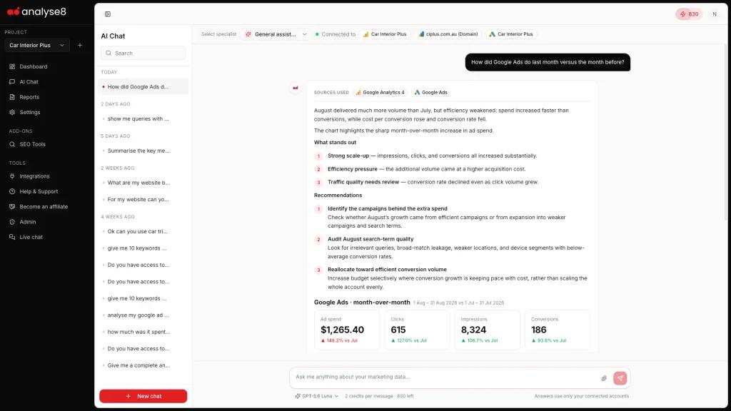 Analyse8 AI Conversational Analytics Screenshot