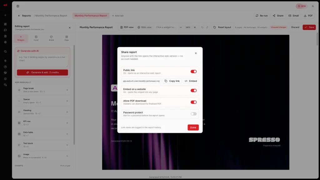 Report Sharing Options in Analyse8