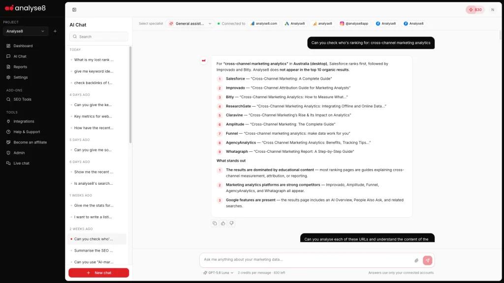 Analyse8 AI SEO Tools Add-On (Inside Chat)