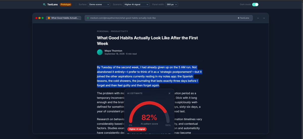 Dark mode image of the high signal