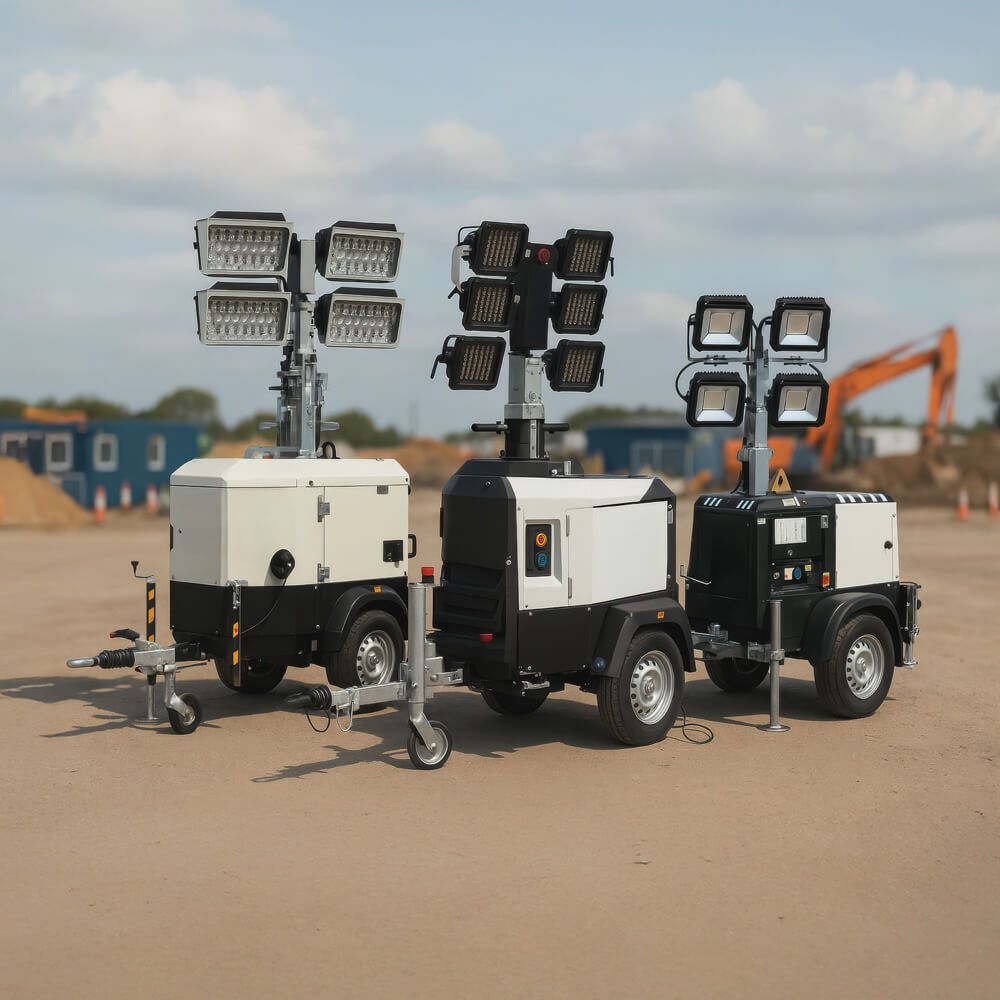 three lighting towers