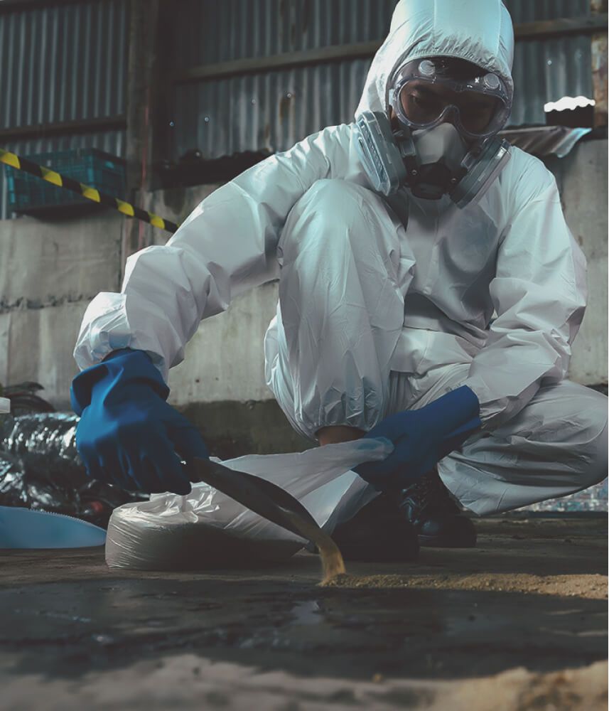 A man using an oil spill kit