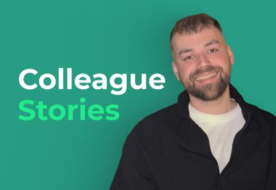 Colleague stories in bold with an a photo of Team Manager, Josh Terry, smiling