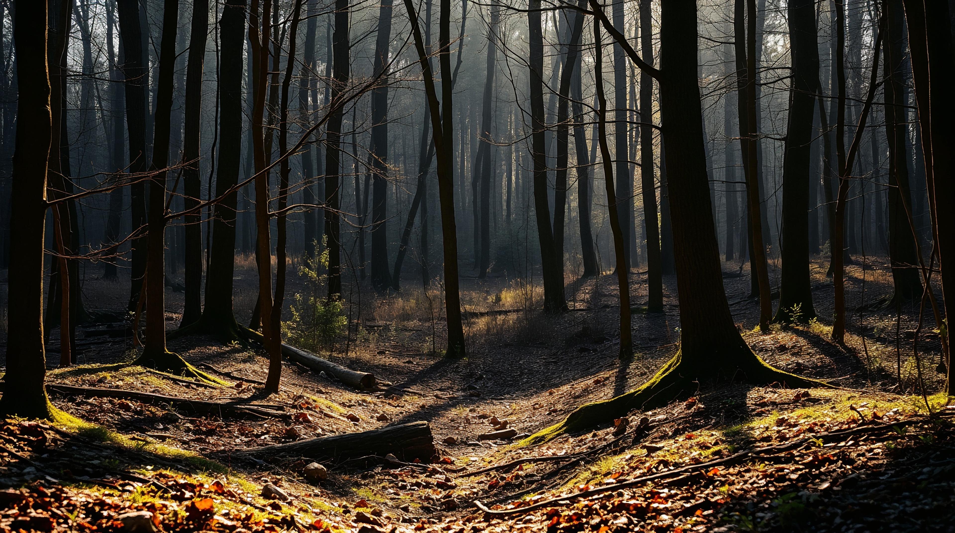 A woodland scene portraying the environment and the use of reclaimed wood as materials