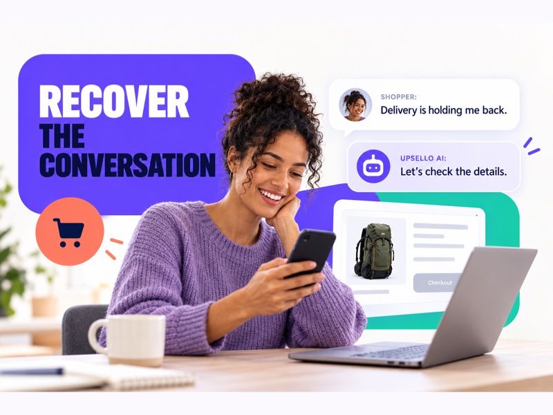 Upsello AI responds when a shopper says delivery is holding up a backpack checkout