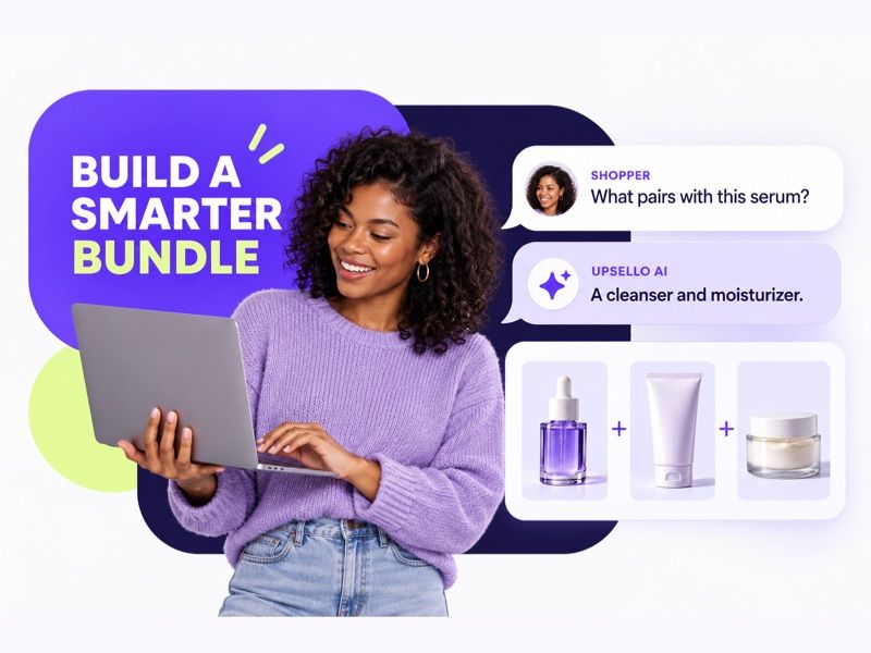 Upsello AI discusses a skincare routine with a shopper and shows related products