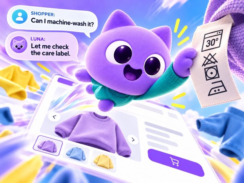 A verified care instruction supports a product answer in a storefront conversation.