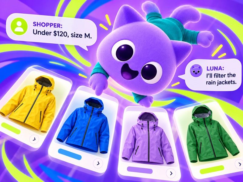 A shopper adds budget and size constraints to a guided storefront conversation.