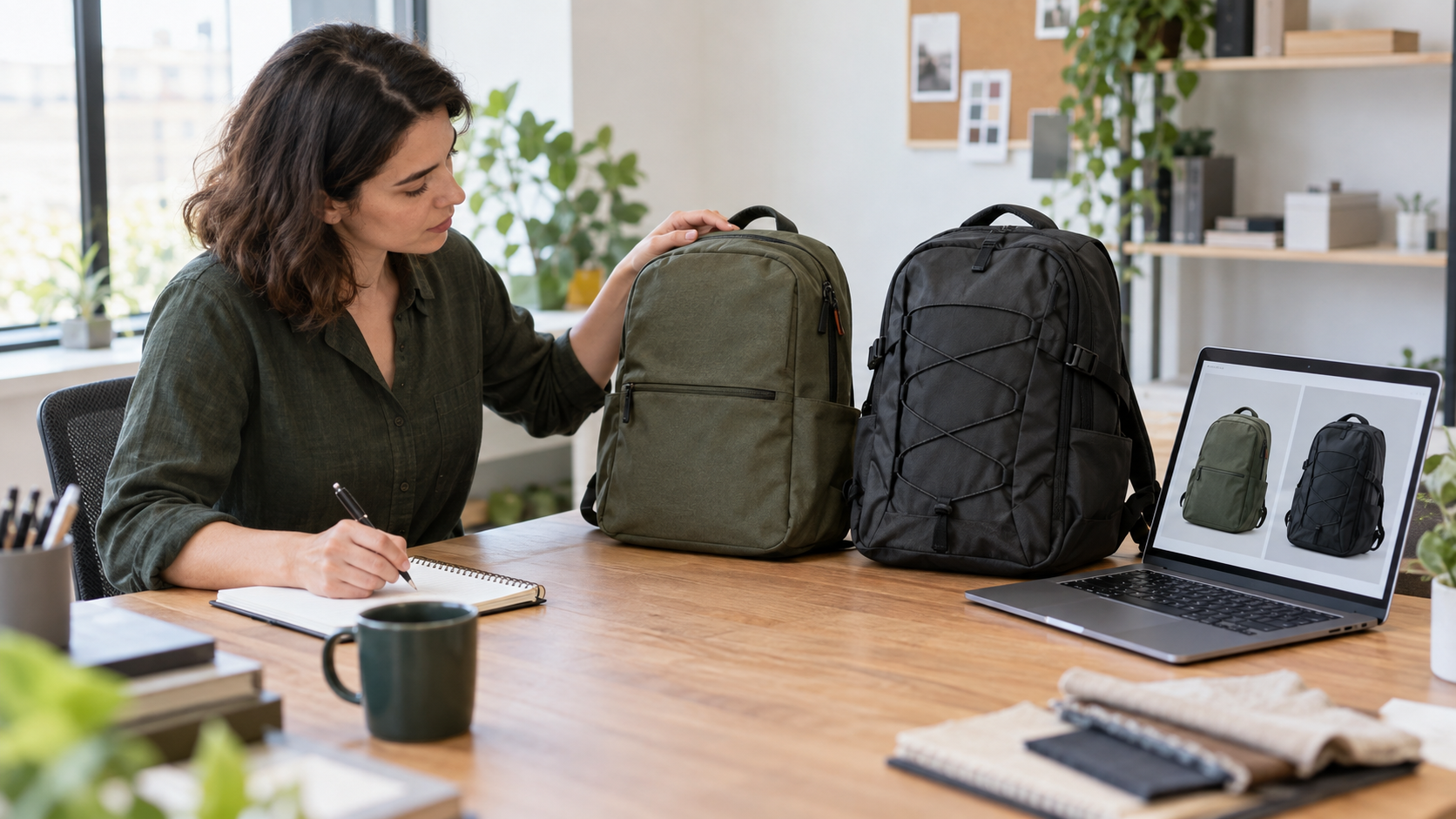 An ecommerce merchandiser compares two backpacks using product information