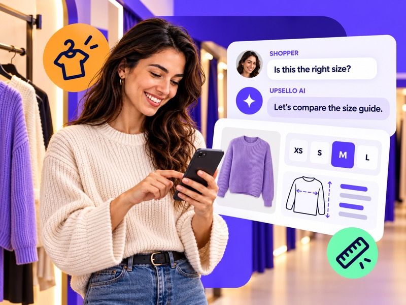 A shopper's explicit size question justifies one contextual offer to compare size guidance.