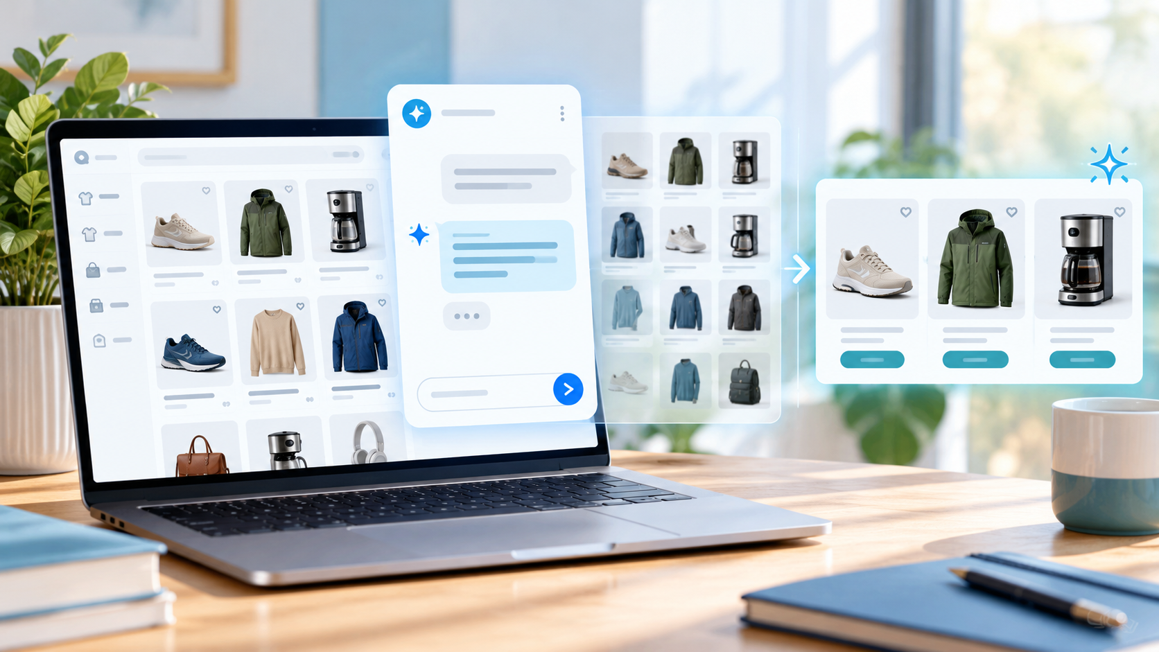 an ecommerce assistant narrows a broad catalog to relevant product recommendations.