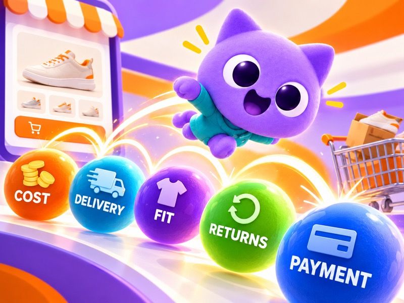 Luna's illustrative checkout-friction map: cost, delivery, fit, returns, and payment.