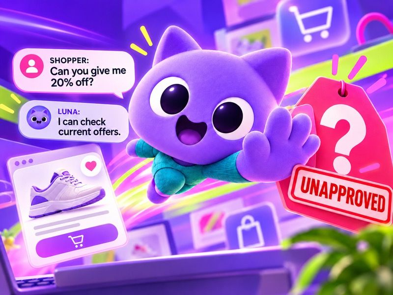 The AI politely checks current promotions instead of promising an unapproved 20% discount.