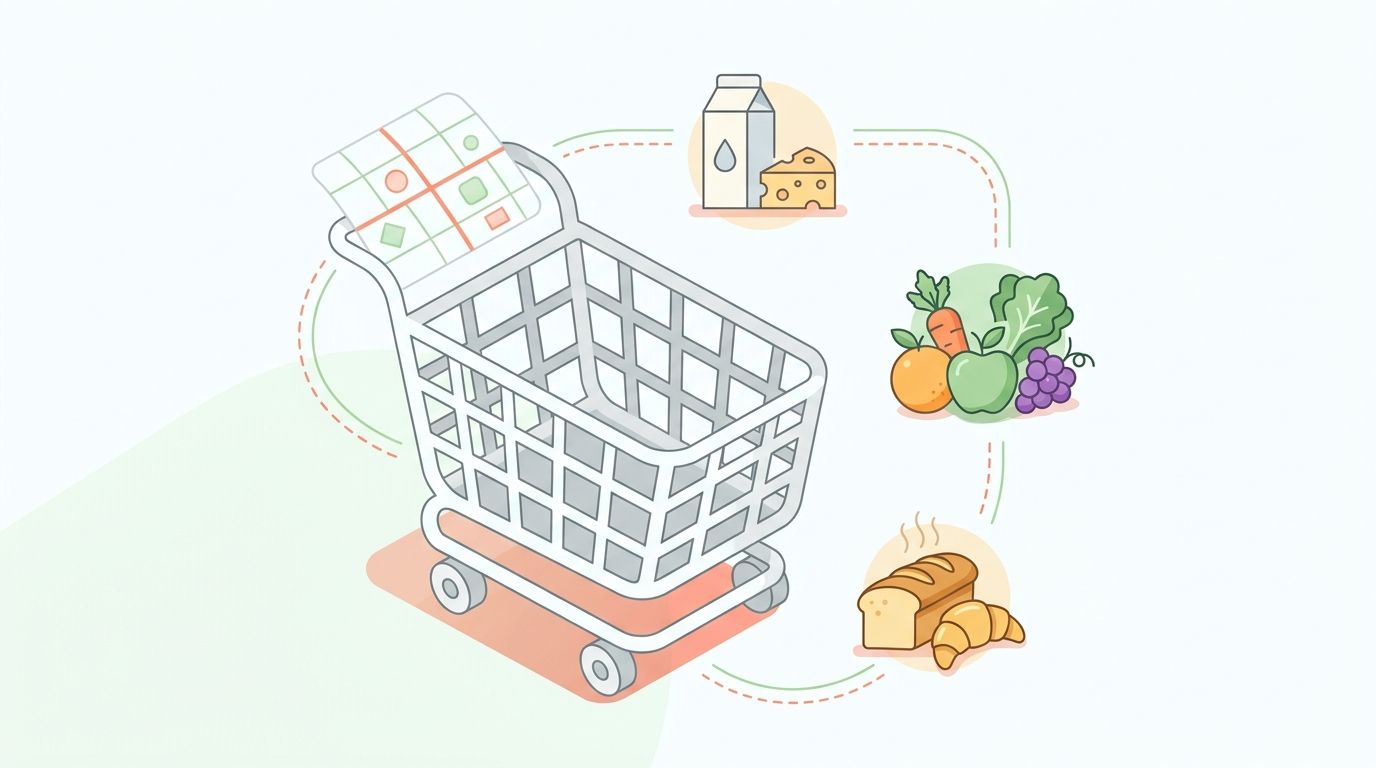 Ce supermarché imprime le plan du magasin sur le caddie. Votre liste peut faire mieux