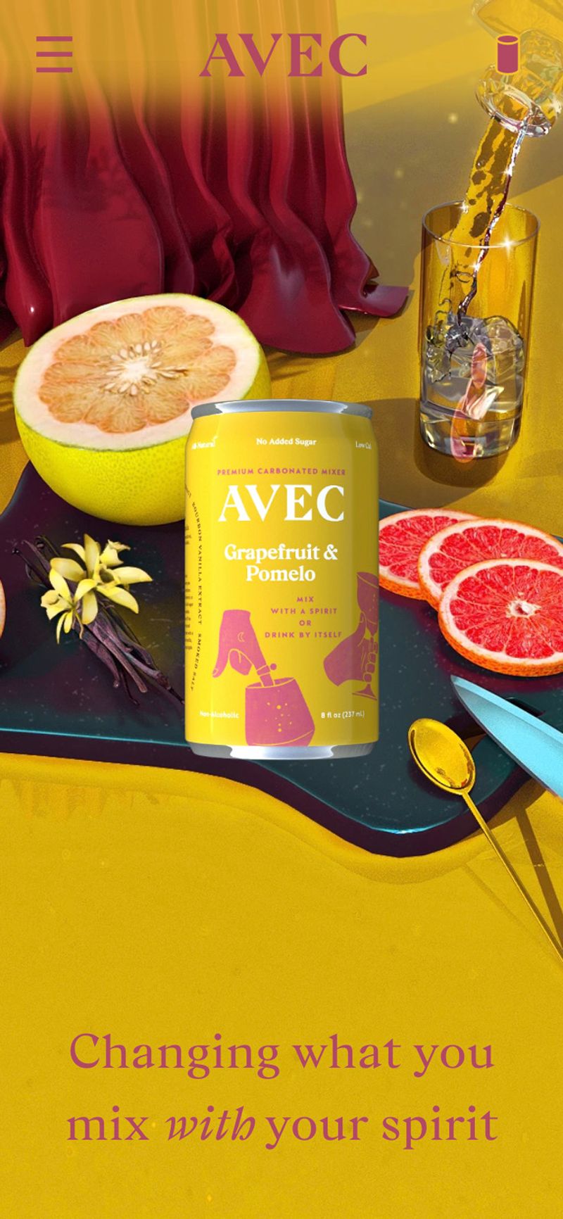 Mobile web design of 3D rendered Grapefruit scene for Avec Drinks