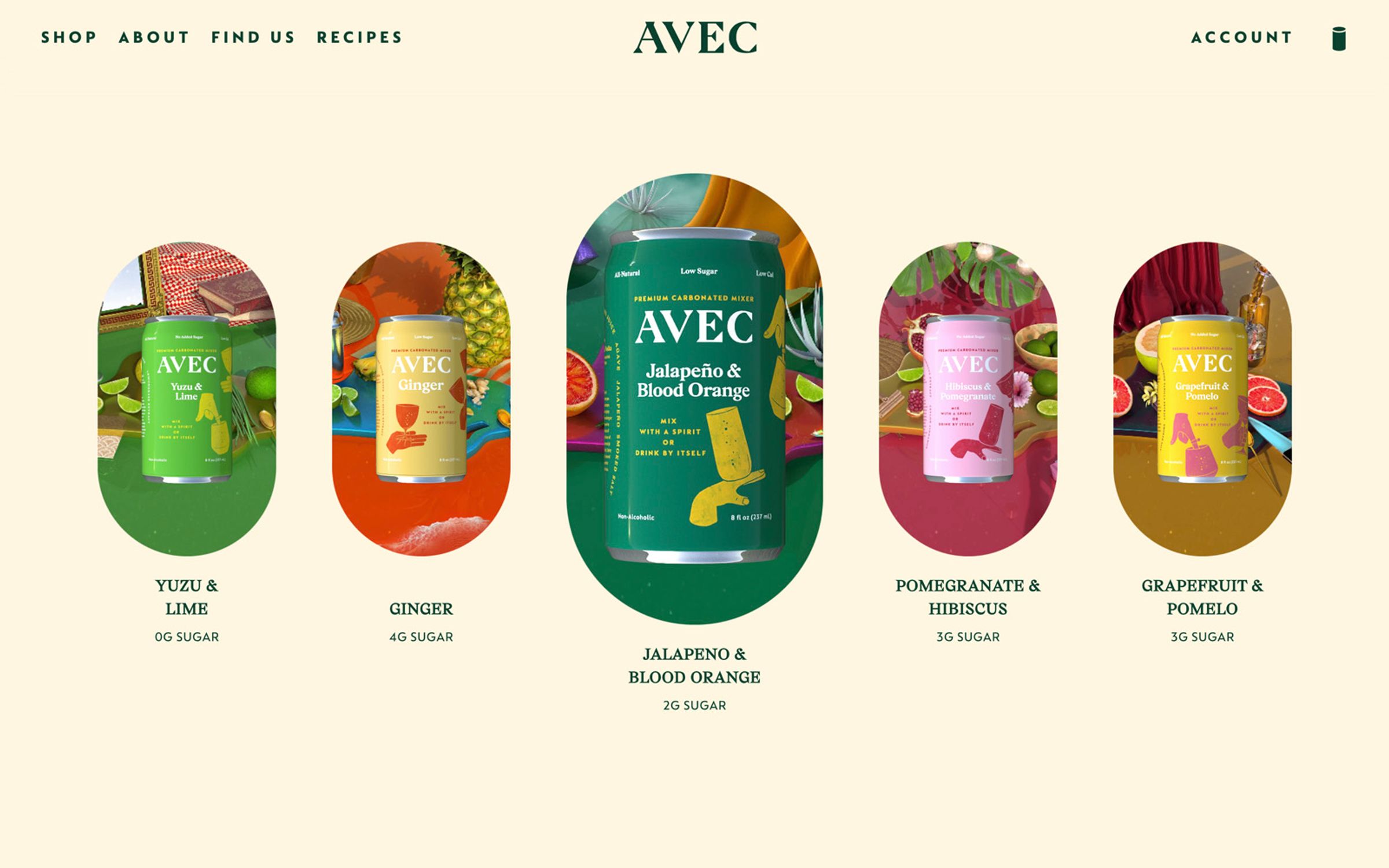 3D rendered web design for individual drink flavors