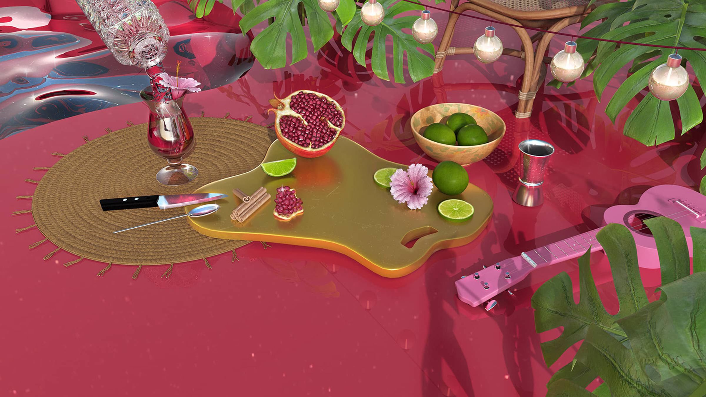 3D modeled scene of natural ingredients for functional beverage website