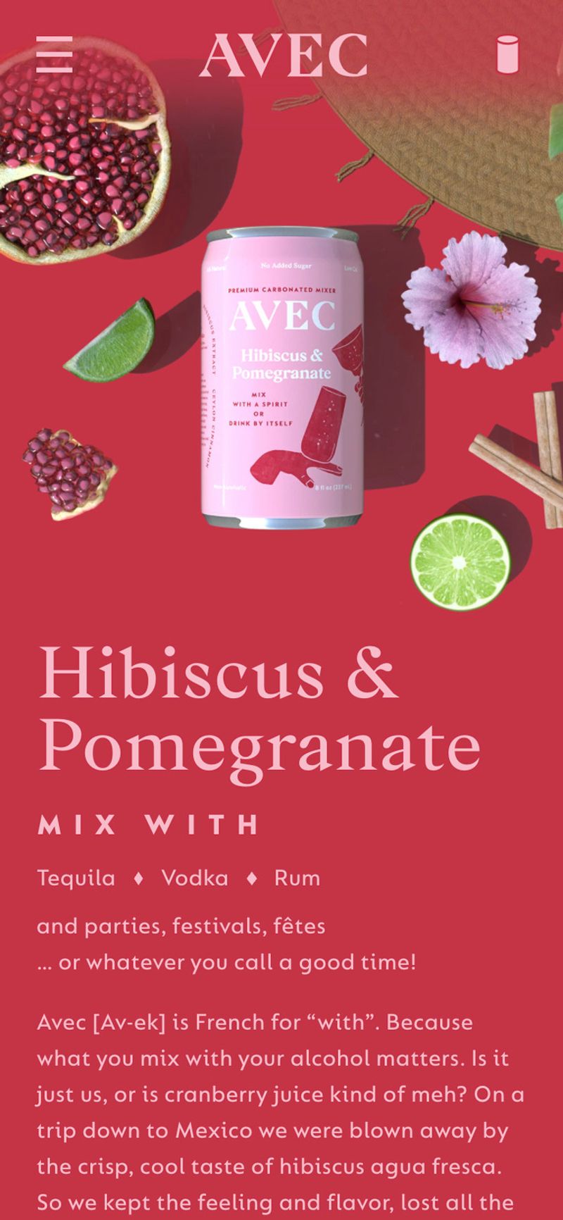 Mobile view of product page design for hibiscus flavored drink