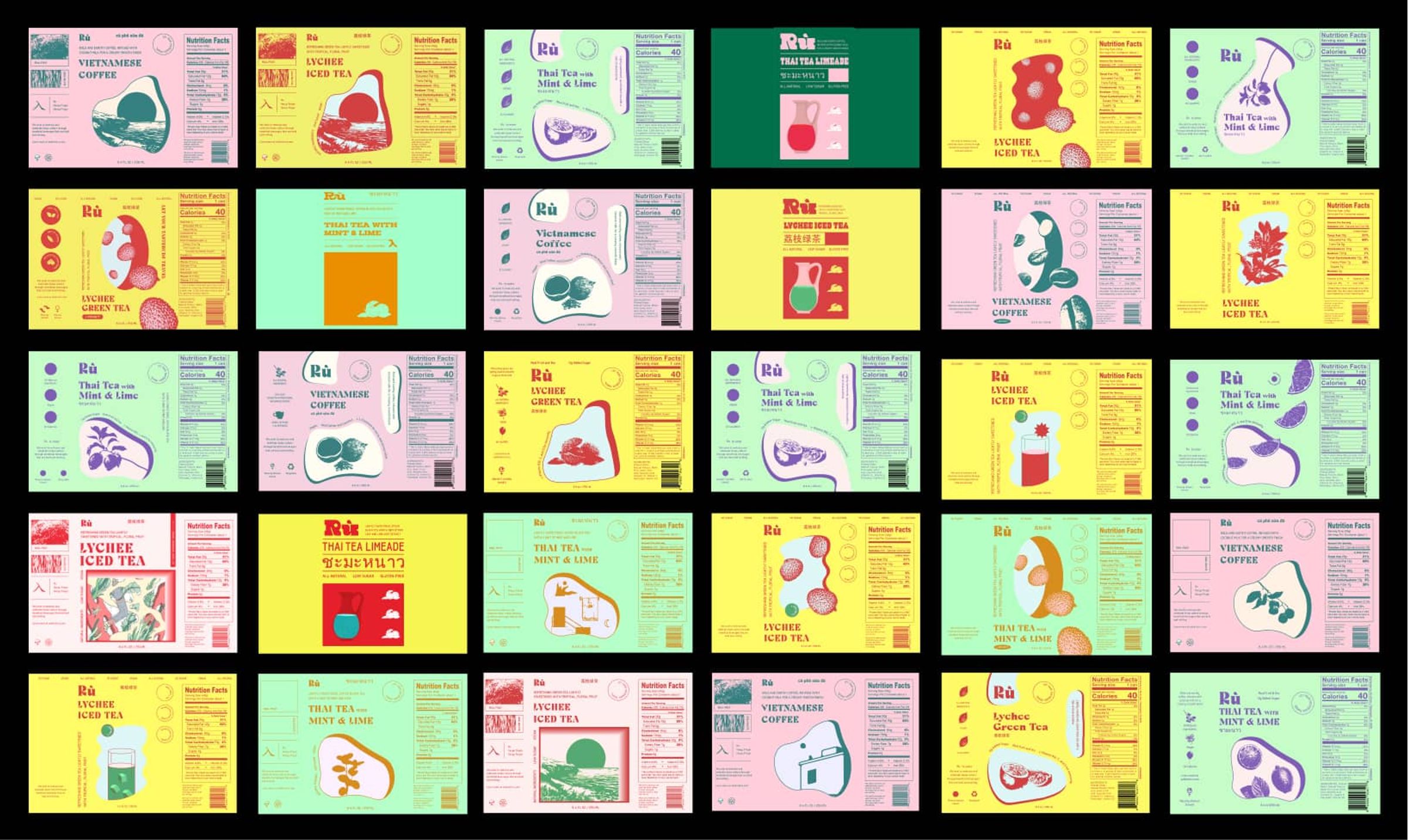 Packaging label designs showing various tests