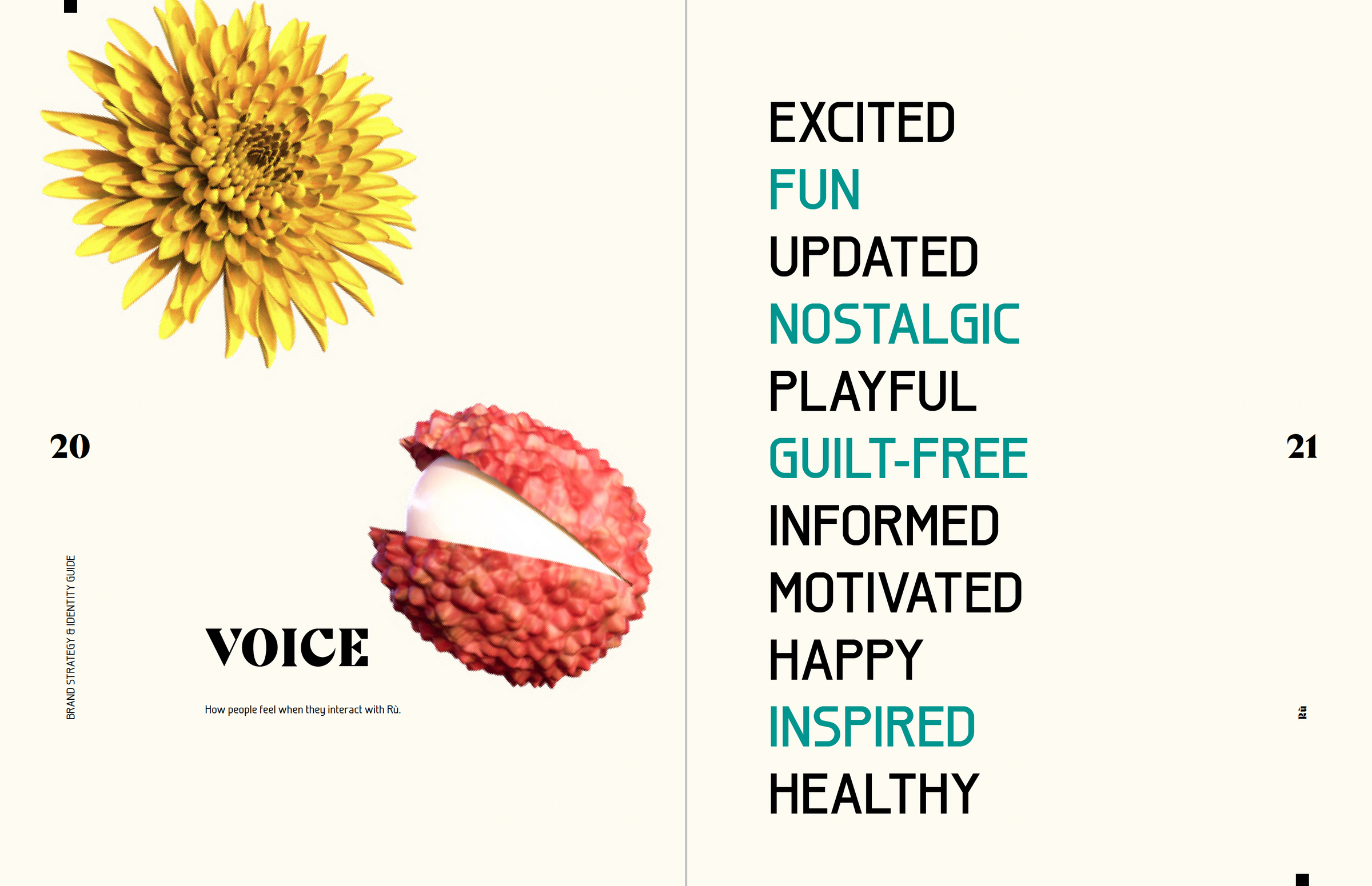brand identity guidelines with list of voice terms