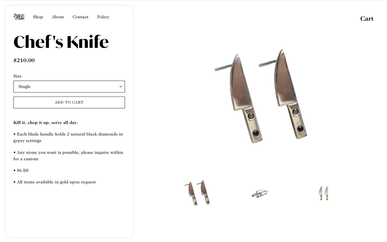 product page web design for nyc jewelry brand