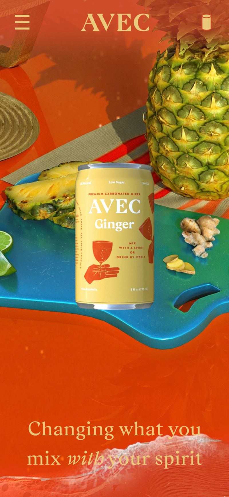 Mobile web design of 3D rendered Ginger scene for Avec Drinks