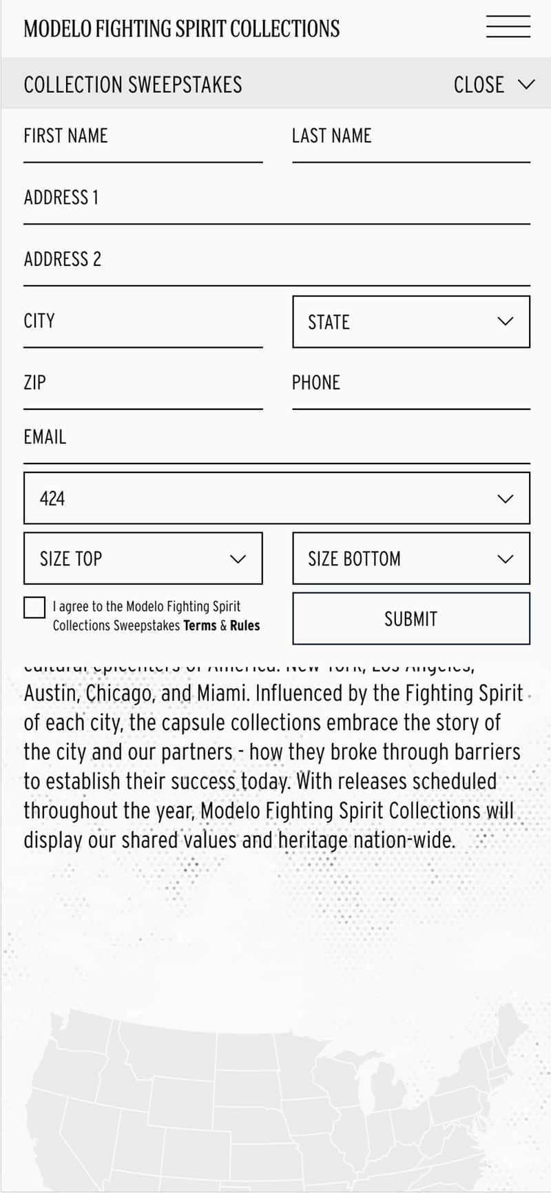 Modelo sweepstakes mobile form