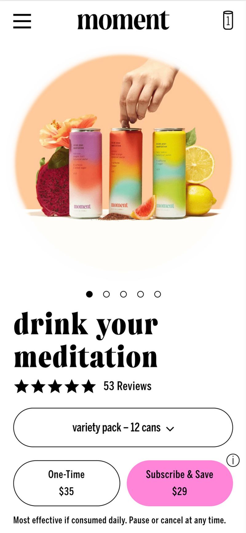 Mobile design for variety product page with image carousel