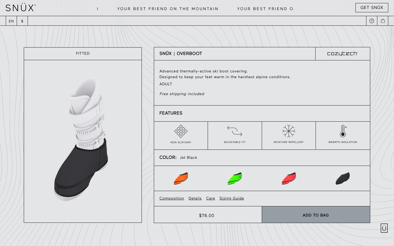 Product page web design with 3D modeled product