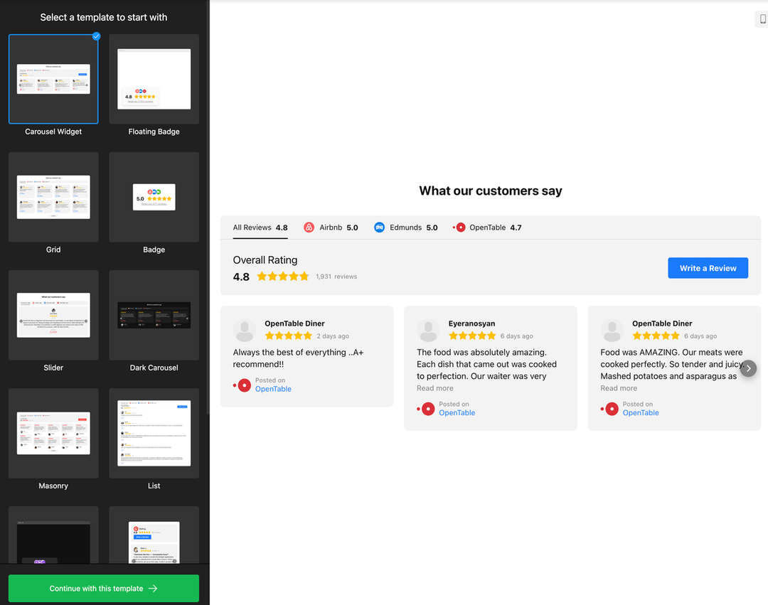 Screenshot of All in One Reviews by Elfsight