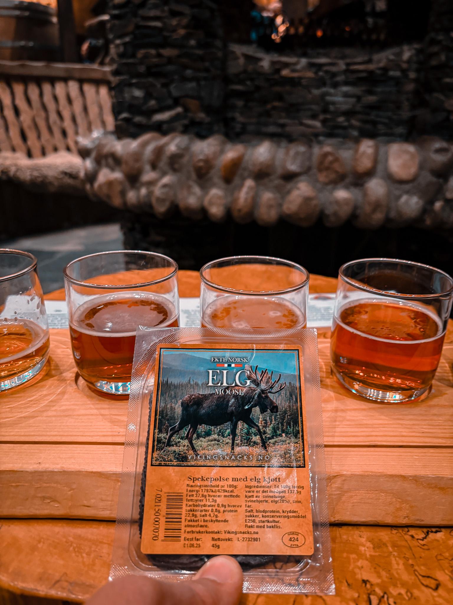 Biertasting vorm Kamin mit Elchsalami in der Brauerei Ægir Bryggeri