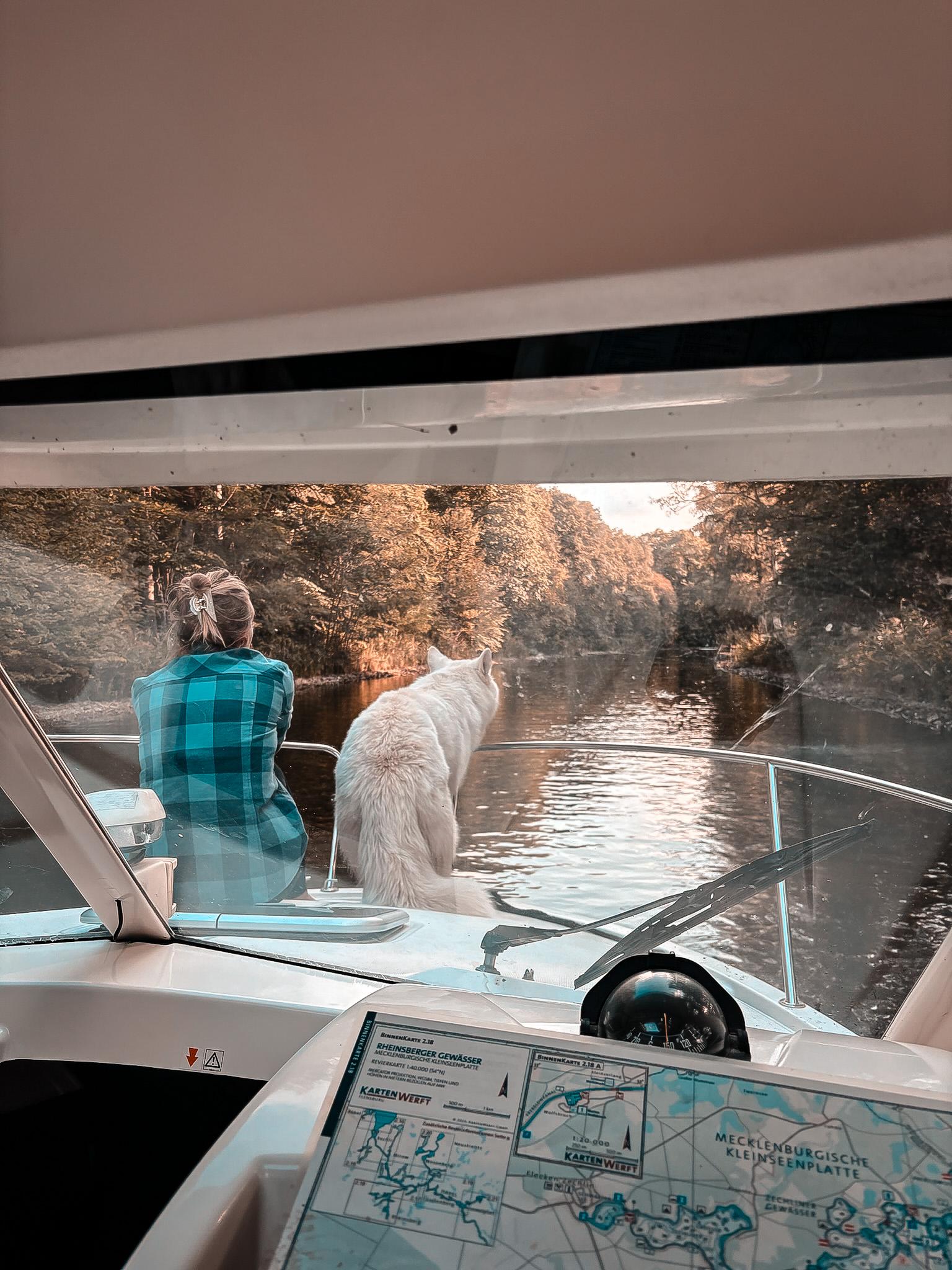 Mit Hund im Boot auf der Mecklenburgischen Seenplatte