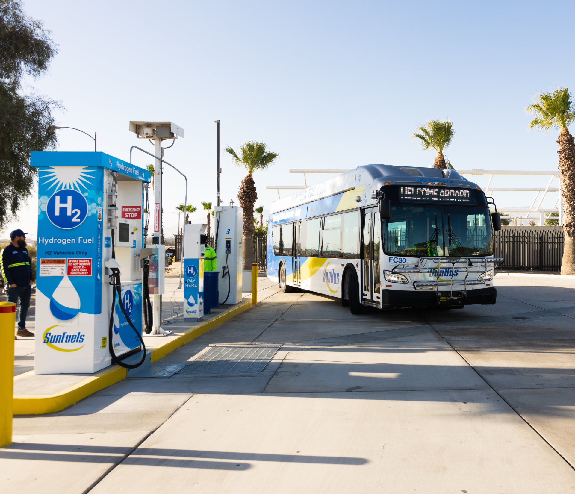 modern transit bus refueling at a renewable natural gas station