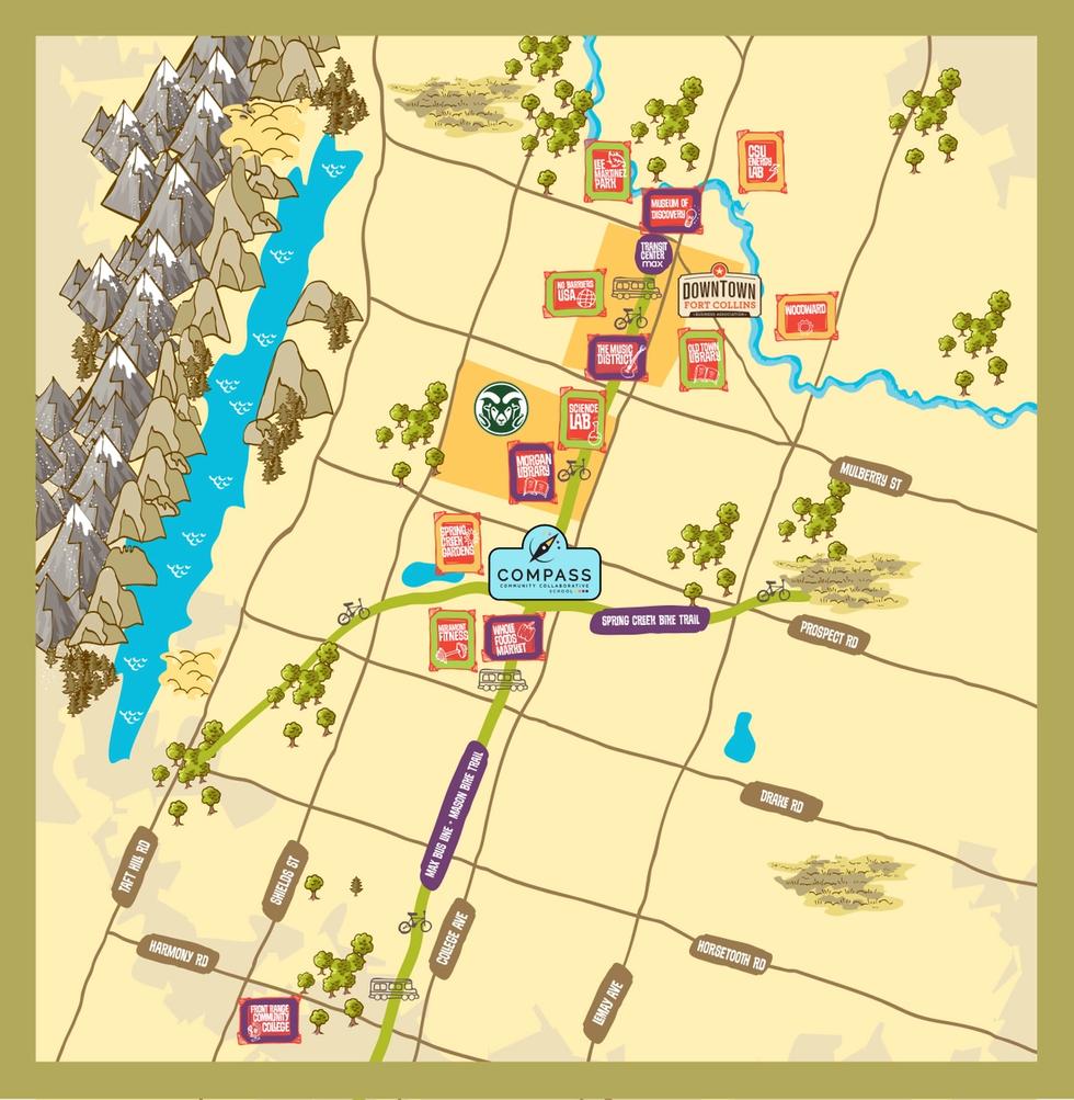 Map of Fort Collins with Compass