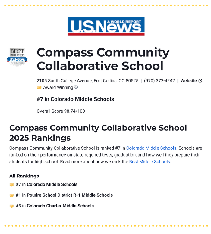 U.S. News Article Screenshot - Compass Community Collaborative School 2025 Rankings