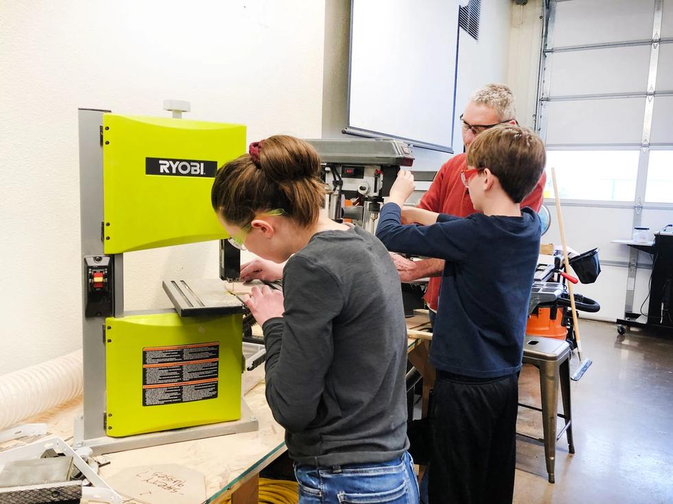 Fiona on the band saw.