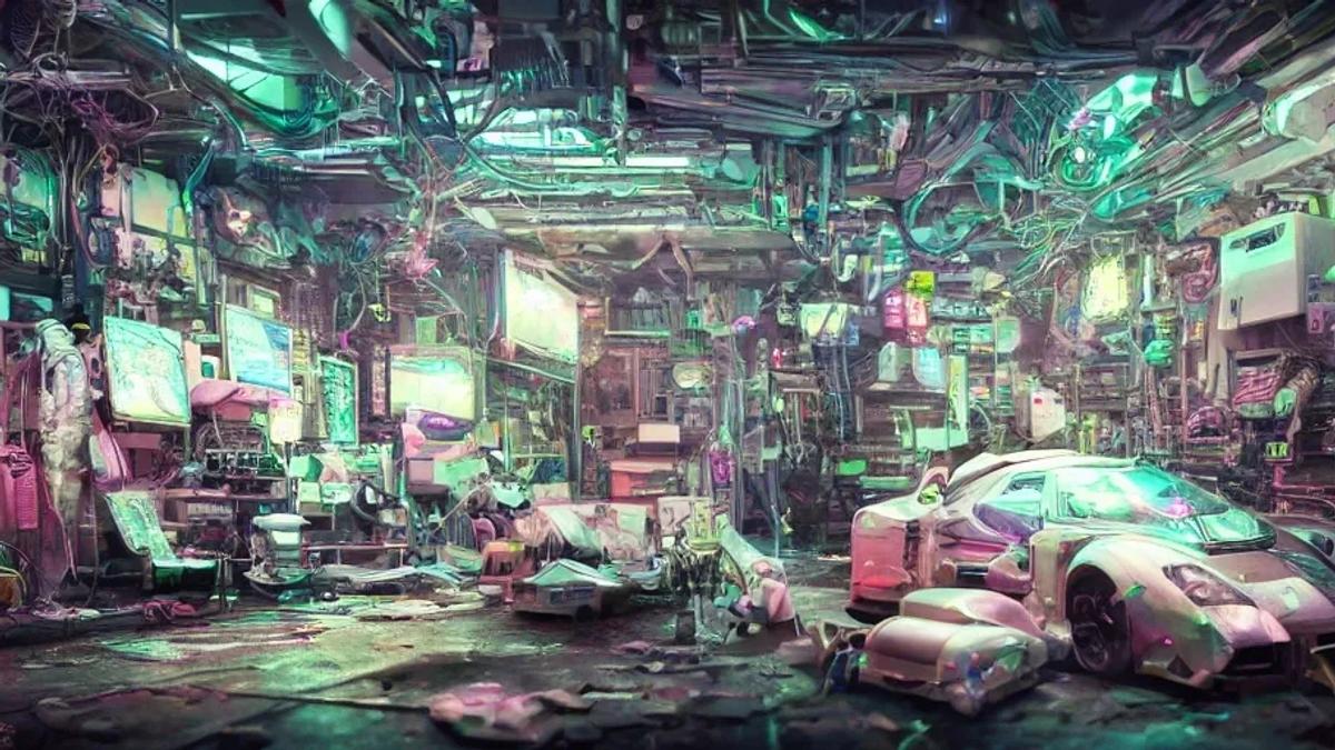 futuristic messy garage