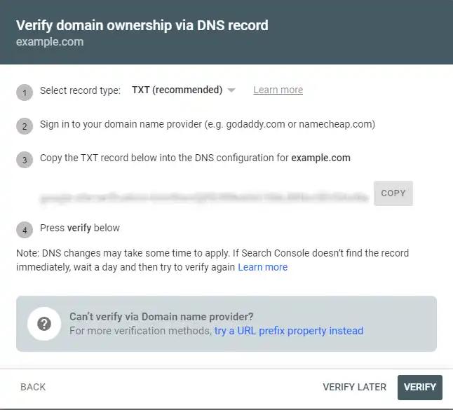 Domain ownership verification in NSRS record - Ensuring ownership of domain through NSRS record verification.