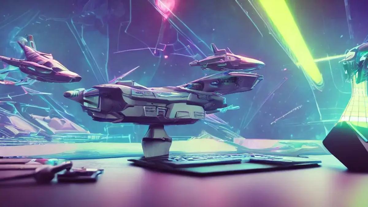 A futuristic picture of spaceship-computer hyrbrid.