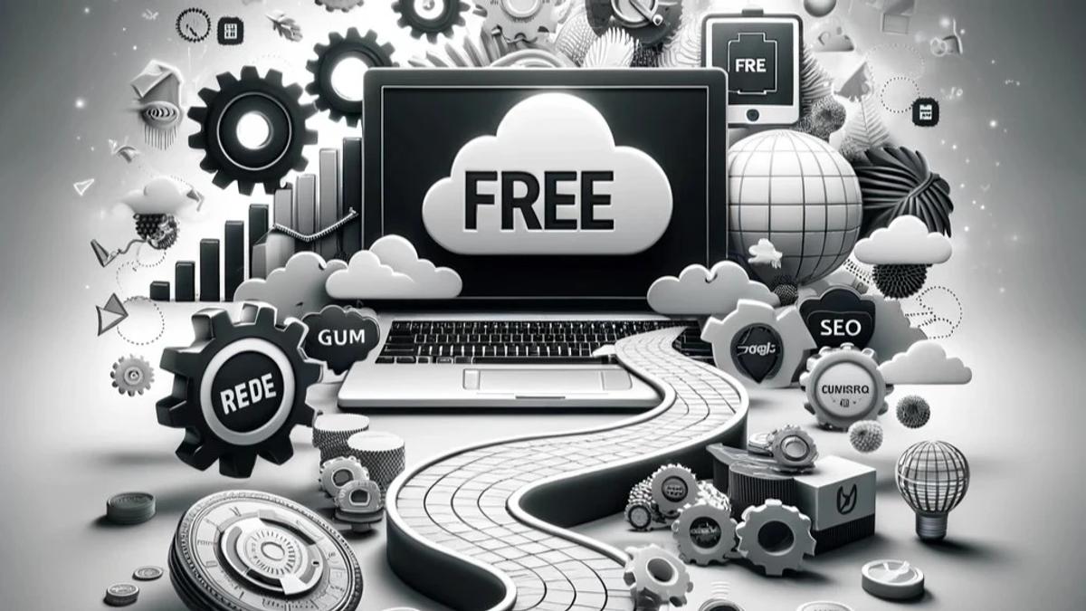 road that leads to a computer screen with the word free on it