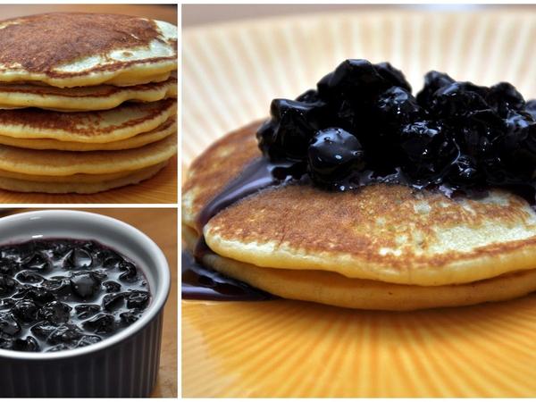 Light Fluffy Pancakes with Blueberry Sauce