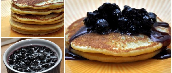 Light Fluffy Pancakes with Blueberry Sauce