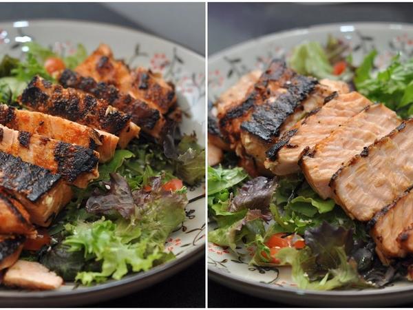 Spicy Teriyaki Marinated Salmon Salad