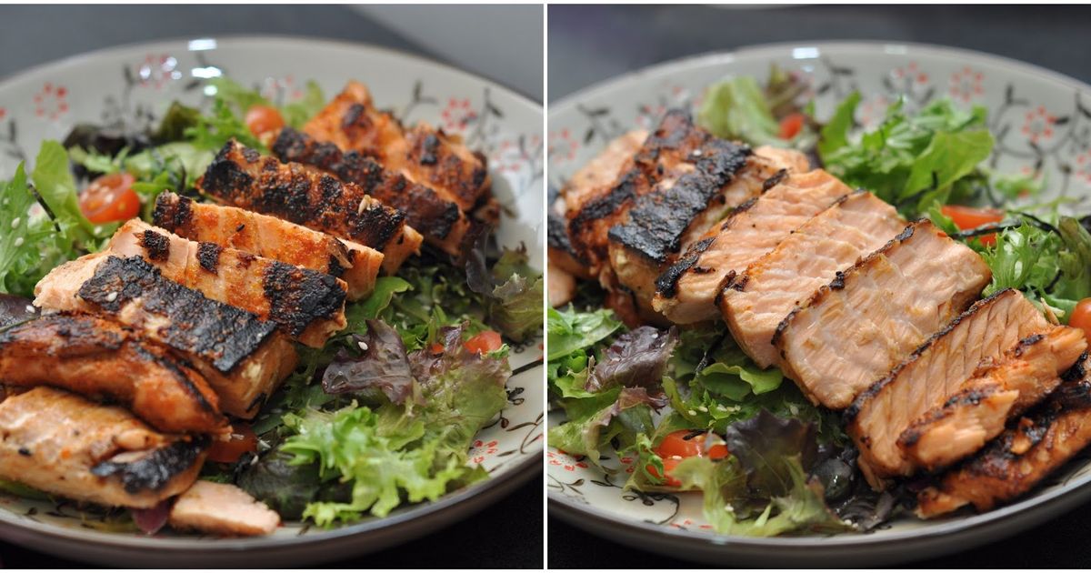 Spicy Teriyaki Marinated Salmon Salad