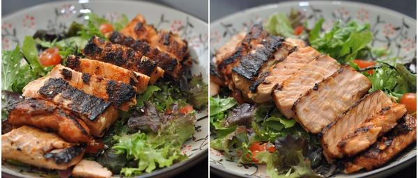 Spicy Teriyaki Marinated Salmon Salad