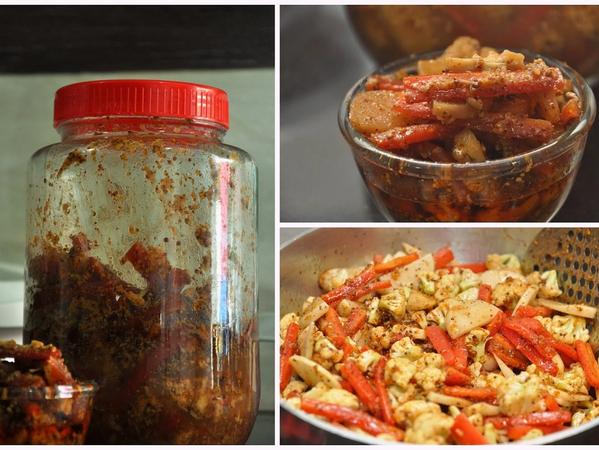 Quintessentially Punjabi ..... Gajar Gobi Shalgam ka Achaar (Carrots Cauliflower & Turnips Pickle)